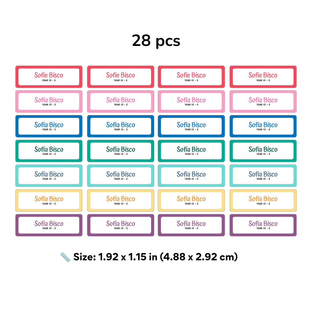 Personalized School Name Labels – Name & Grade Stickers (Set of 28)