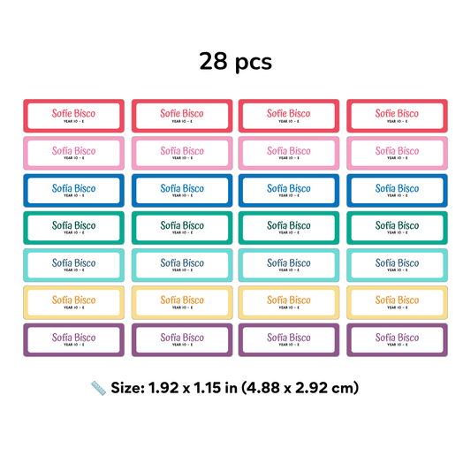 Personalized School Name Labels – Name & Grade Stickers (Set of 28)
