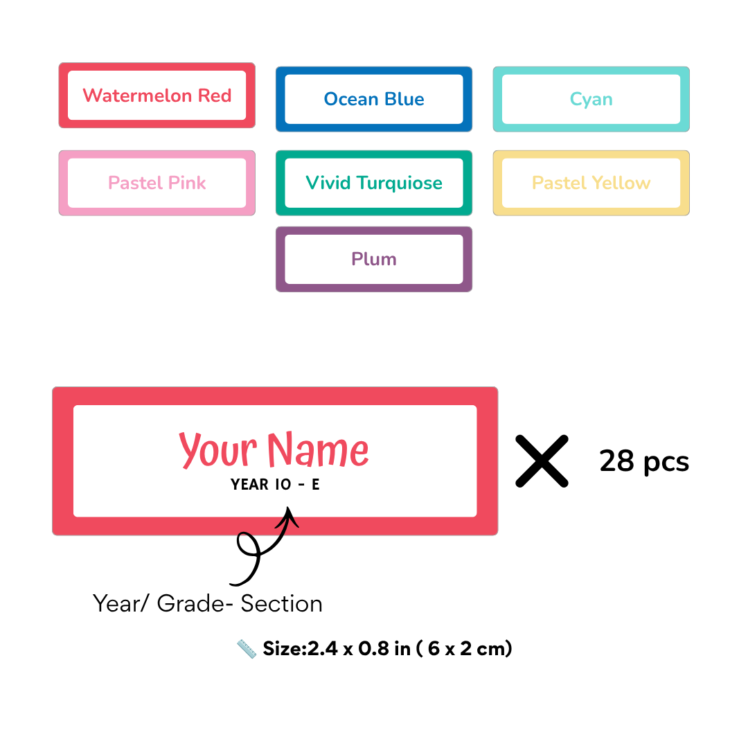 Personalized School Name Labels – Name & Grade Stickers (Set of 28)