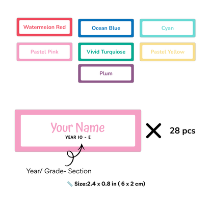 Personalized School Name Labels – Name & Grade Stickers (Set of 28)