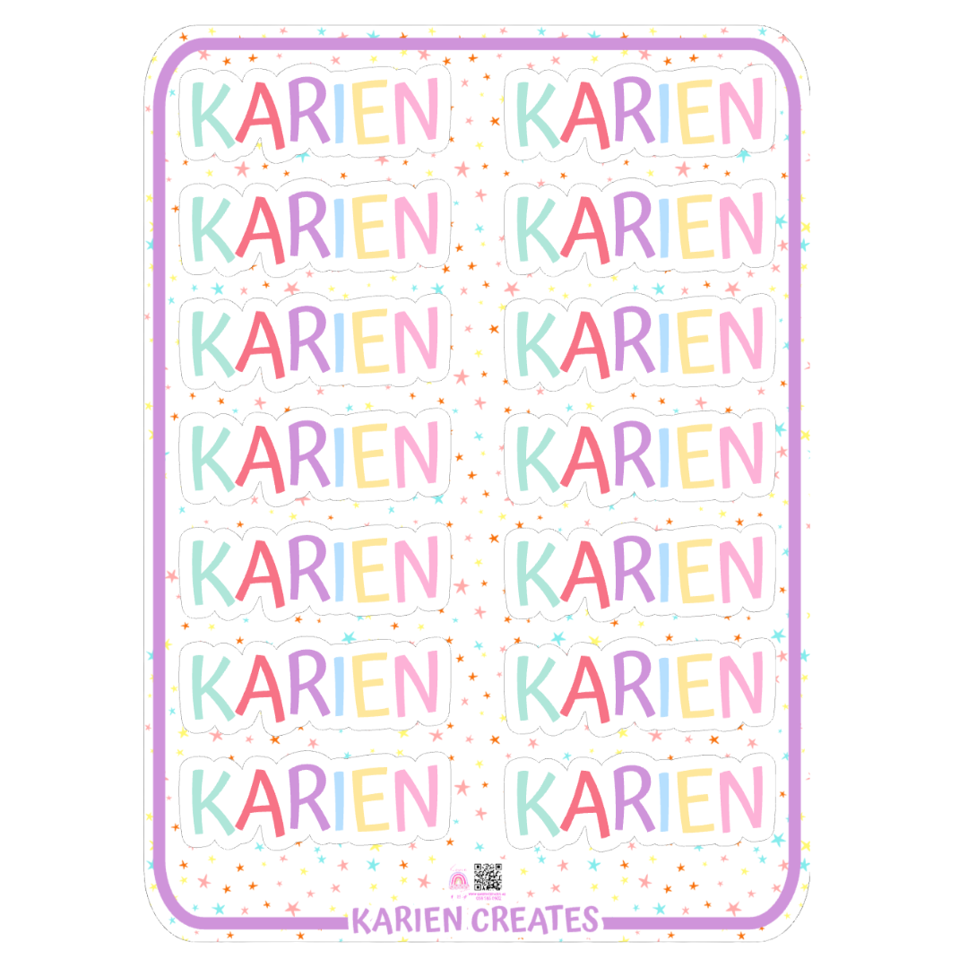 Pastel Rainbow Custom Name Stickers