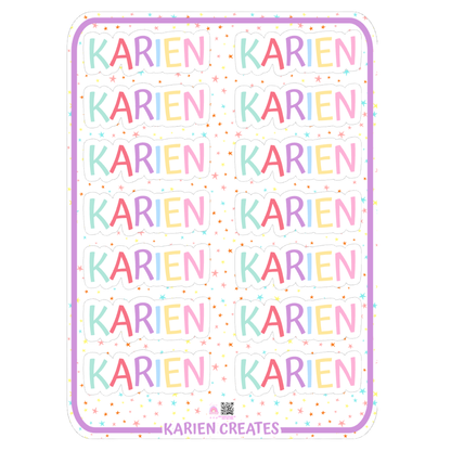 Pastel Rainbow Custom Name Stickers