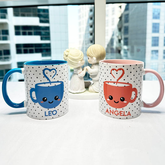 Personalized Couples Mug Set Blue and Pink