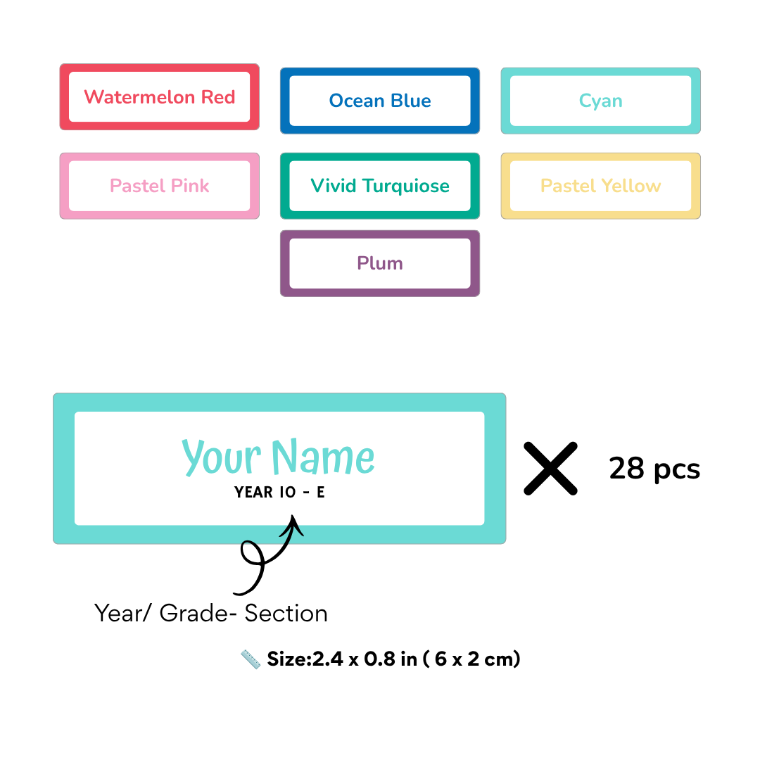 Personalized School Name Labels – Name & Grade Stickers (Set of 28)