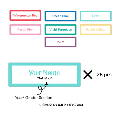 Personalized School Name Labels – Name & Grade Stickers (Set of 28)