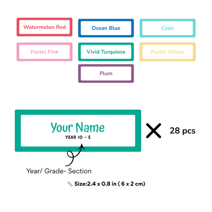 Personalized School Name Labels – Name & Grade Stickers (Set of 28)