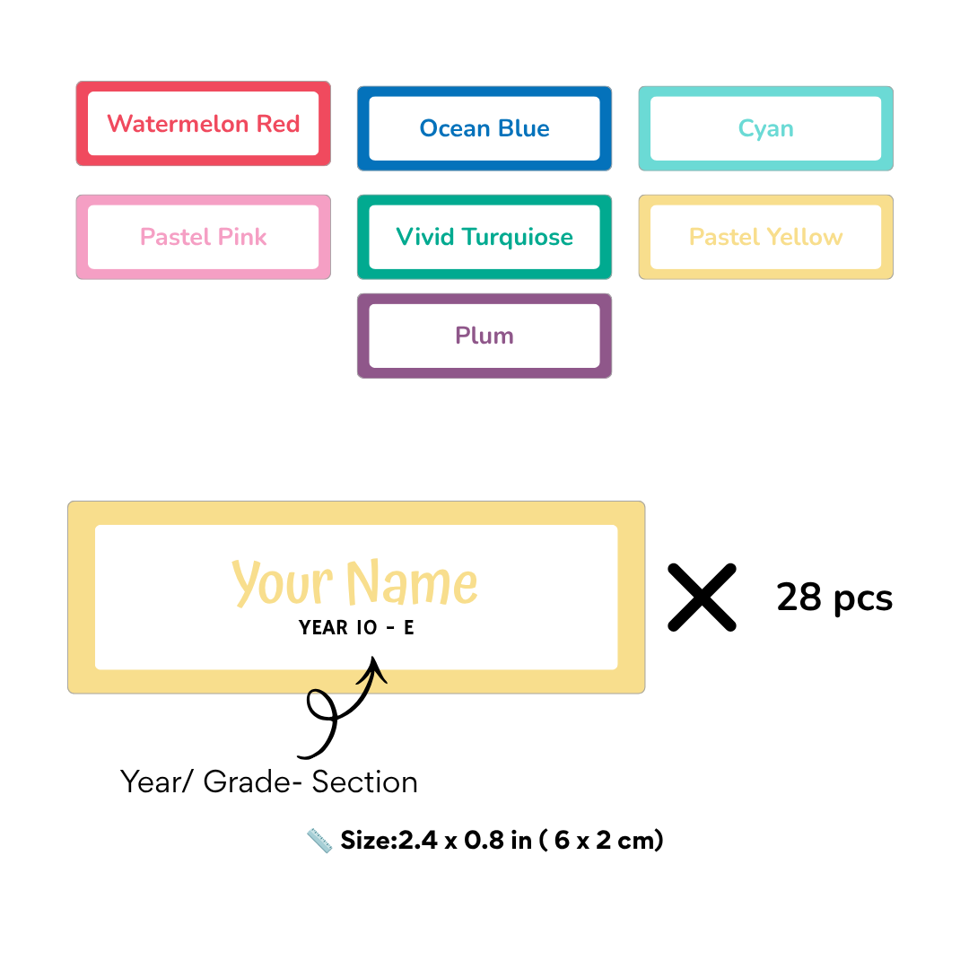 Personalized School Name Labels – Name & Grade Stickers (Set of 28)