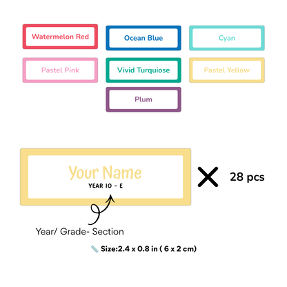 Personalized School Name Labels – Name & Grade Stickers (Set of 28)