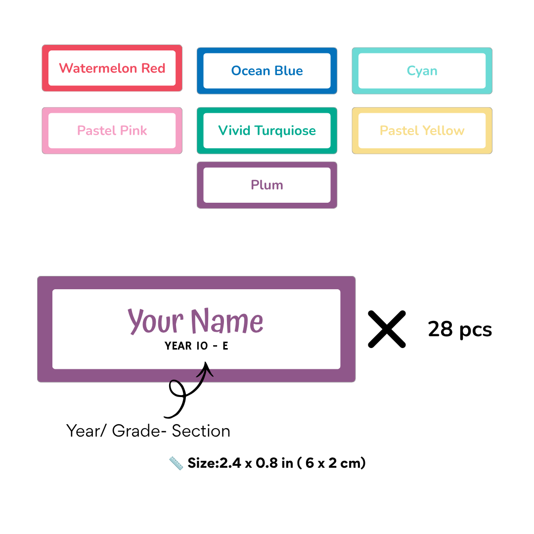 Personalized School Name Labels – Name & Grade Stickers (Set of 28)