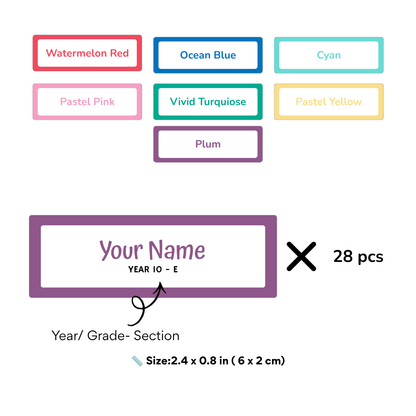 Personalized School Name Labels – Name & Grade Stickers (Set of 28)