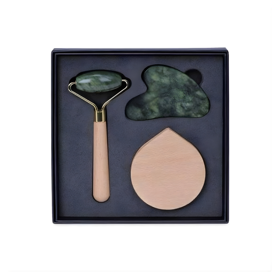Set of Jade Face Roller, Guasha and Mirror