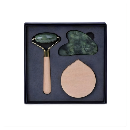Set of Jade Face Roller, Guasha and Mirror